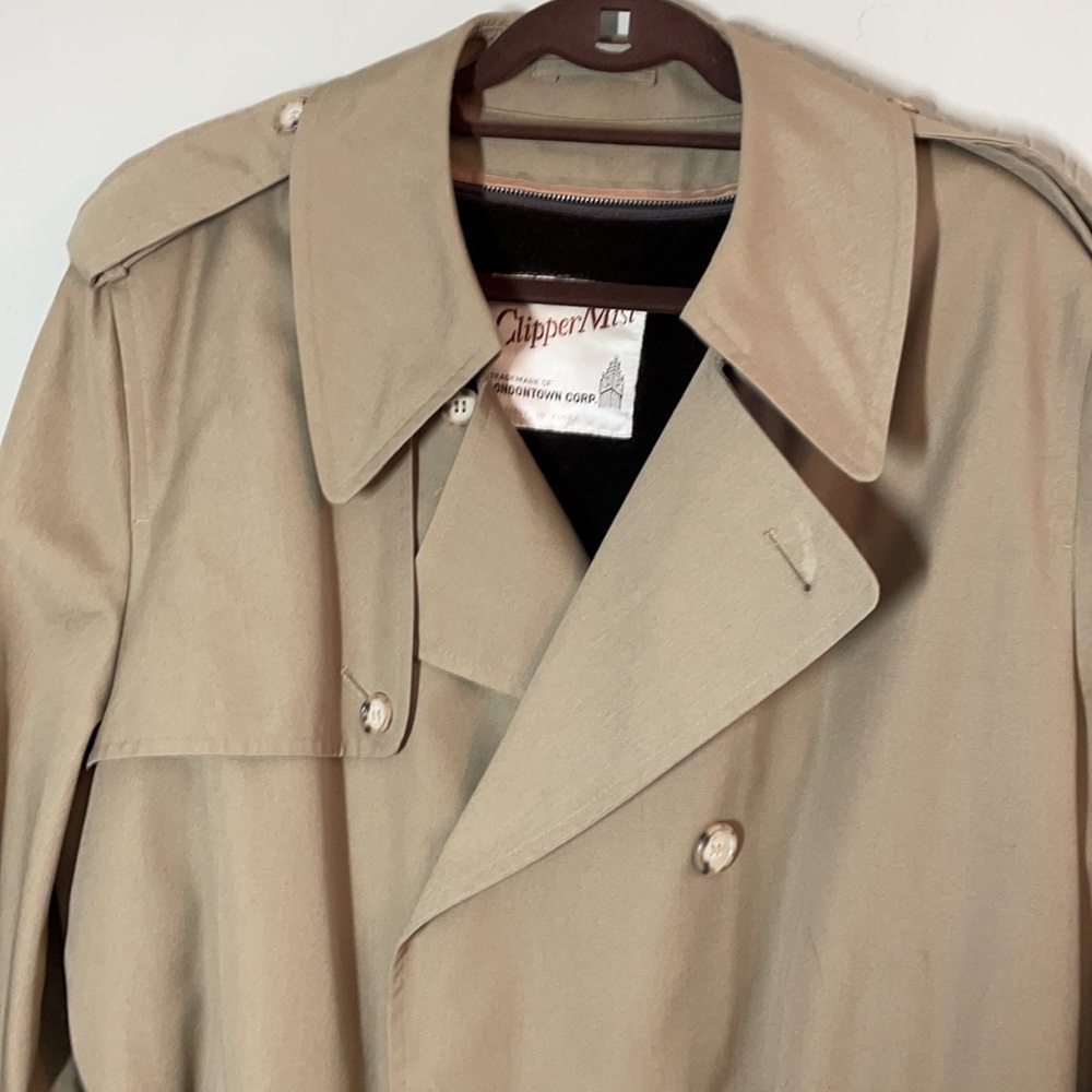 Clipper Mist Londontown Corp.  Men's Size 44 Reg Trench Coat Removable Lining - Picture 2 of 11